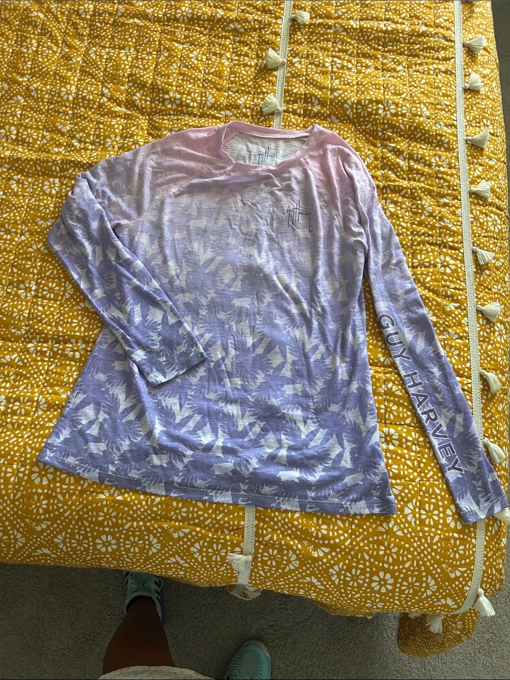 Guy Harvey Lavender to Pink Ombre Palm-Print Long Sleeve Tee